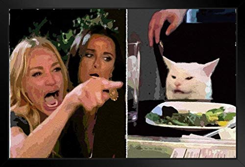 Woman Yelling at Cat Meme Oil Painting Art Parody Dinner Table Funny Black Wood Framed Poster 14x20 Woman Yelling at Cat Meme Oil Painting Art Parody Dinner Table Funny Black Wood Framed Poster 14x20