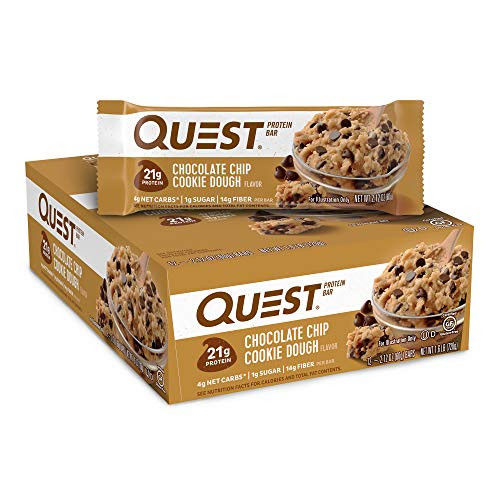 Quest Nutrition Chocolate Chip Cookie Dough Protein Bar, High Protein, Low Carb, Gluten Free, Soy Free, Keto Friendly, 12 Count