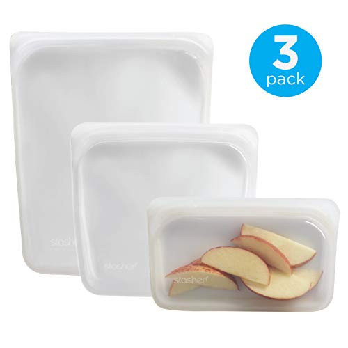 Stasher Reusable Silicone Food Bag, Sandwich Bag, Snack Bag and 1/2 Gallon Bag, Sous vide Bag, Storage Bag, Clear Stasher Reusable Silicone Food Bag, Sandwich Bag, Snack Bag and 1/2 Gallon Bag, Sous vide Bag, Storage Bag, Clear
