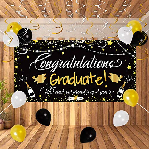 90shine 25PCS Graduation Party Supplies 2020 - Large Congrats Grad Banner Garland Photo Backdrop+Balloons+Hanging Swirls Decorations Favors