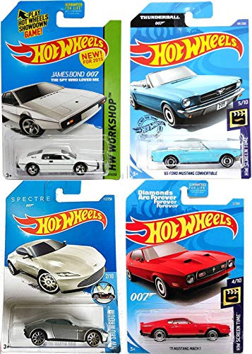 Hot Wheels Spectre Aston Mustang Double 007 James Bond Martin DB10 Bundled with Screen Time Thunderball Ford Mustang + Lotus Esprit S1 + Diamonds Mach 1 Iconic Cars 4 Items