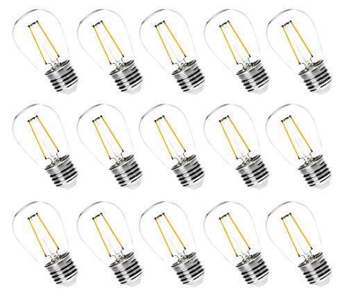 Hyperikon LED S14 Bulbs, 2W Filament, Vintage Edison String Lights, 2700K, E26, Dimmable, UL, 15 Pack