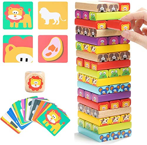 Colored Stacking Game Wooden Building Blocks Tower Board Games for Kids Ages 4-8 with 51 Pieces Colored Stacking Game Wooden Building Blocks Tower Board Games for Kids Ages 4-8 with 51 Pieces
