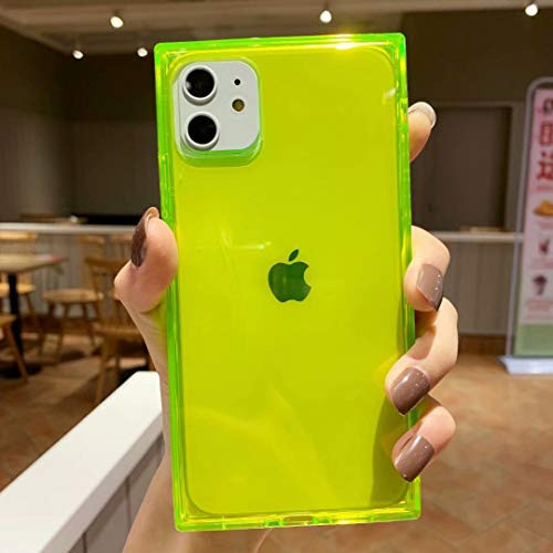 Tzomsze Clear Case for iPhone 11, Square iPhone 11 Cases Reinforced Corners TPU Cushion,Crystal Clear Slim Cover Shock Absorption TPU Silicone Shell for iPhone 11 6.1 inch-Fluorescent Green