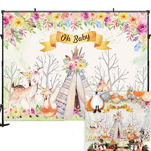Allenjoy 5x3ft Woodland Baby Shower Backdrop Jungle Animals Color Flower Woodland Theme Backdrop for Baby Shower Birthday Party Woodland Creatures Backdrop