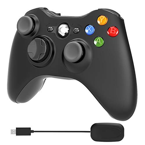 YCCSKY Wireless Xbox 360 Controller, 2.4GHz Enhanced Dual Vibration Xbox 360 Game Controller with Receiver Remote Gamepad Joypad Joystick for Xbox 360 Slim PS3 and PC Windows 7/8/10 (Black)