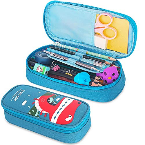 Pencil Case, Firesara Large Capacity Pen Case Pencil Bag Pouch Pen Pencil Marker Stationery Organizer with Zipper Big Storage Compartments for Teen Boys Girls Students School Office (Lake Blue)