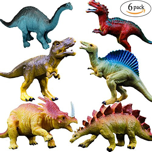 OuMuaMua Realistic Dinosaur Figure Toys - 6 Pack 7" Large Size Plastic Dinosaur Set for Kids and Toddler Education, Including T-rex, Stegosaurus, Monoclonius, etc