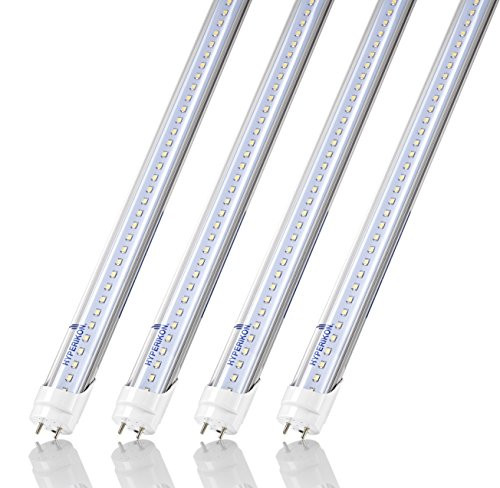 Hyperikon 4 Foot LED Tube, T8 T10 T12 40 Watt Replacement (18W), Dual End Ballast Compatible, Clear Lens, UL, DLC, Daylight White, 4 Pack