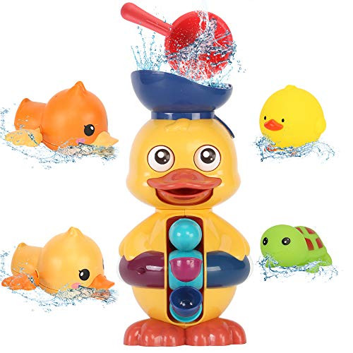 Sotodik Baby Bath Toys Duck Waterfall Station Bathtub Water Toy 2PCS Bath Squirters, 2PCS Wind Up Bath Toy and Bath Cups Fun Bath Time Gift for Toddlers Kids Infant Girls and Boys