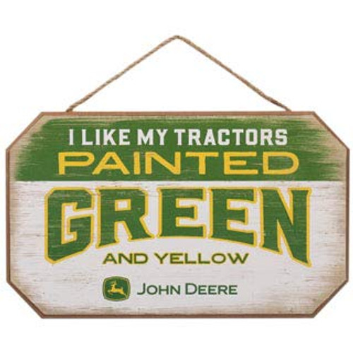 Open Road Brands I Like My Tractors Green and Yellow John Deere Hanging Wood Wall Decor