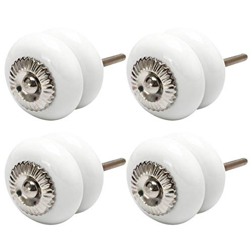 uxcell 4pcs Ceramic Knobs Vintage Round Knob Drawer Pull Handle Furniture Cabinet Cupboard Wardrobe Dresser Door Decorative Replacement White
