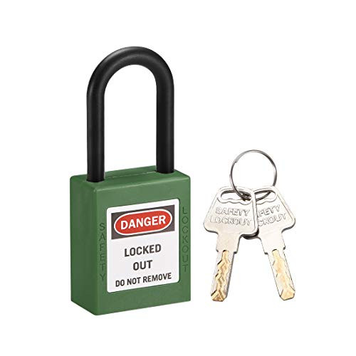 uxcell Lockout Tagout Safety Padlock 1-1/2-inch Nylon Shackle Keyed Different Green