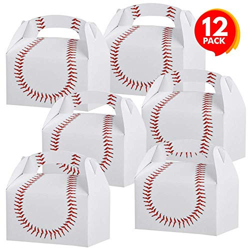 ArtCreativity Baseball Treat Boxes for Candy, Cookies and Sports Themed Party Favors - Pack of 12 Cookie Boxes, Cute Team Favor Cardboard Boxes with Handles for Birthday Party Favors, Holiday Goodies