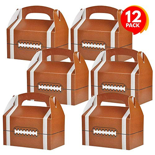 ArtCreativity Football Treat Boxes for Candy, Cookies and Sports Themed Party Favors - Pack of 12 Cookie Boxes, Cute Team Favor Cardboard Boxes with Handles for Birthday Party Favors, Holiday Goodies
