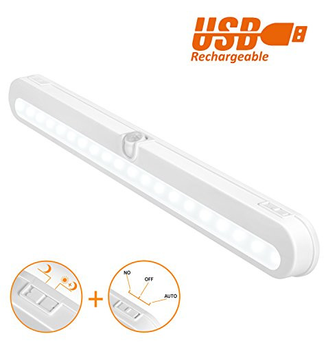 T01L-S LED Closet Light - BLS Super Bright 20 LED Under Cabinet Lighting Wireless Rechargeable Battery/DC Input Motion Sensing Light Bar, Auto On Off Switch, Motion Sensor & Light Beams Adjustable