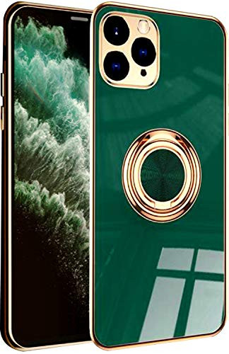 Aulzaju Case for iPhone 11 Pro Max 6.5'',iPhone 11 Pro Max Phone Case with Ring Stand iPhone 11 Pro Max Magnetic Case iPhone 11 Pro Max Girly Silicone Case Full Camera Protection Design -Green