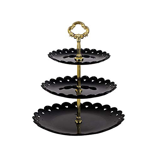 Black round plate 3 tiered serving stand tray cake stands cupcake holder dessert stand table decorations for party Kids Birthday Tea Party Baby Shower