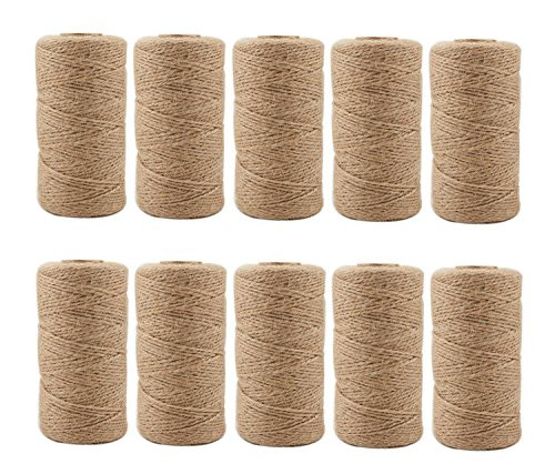 Jute Twine 3280 Feet 2mm 3Ply Natural Arts Crafts Jute Rope Durable Packing String for Gardening Applications(10pcs x 328feet)