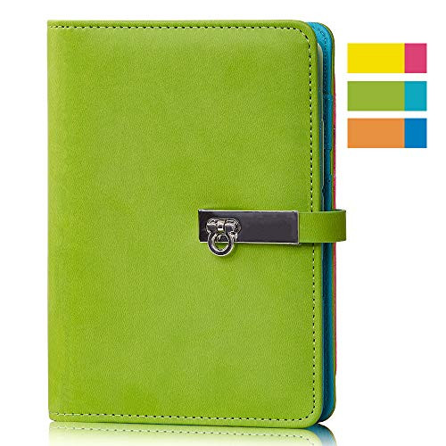 A6 Binder Journal 6 Ring Refillable Notebook Binder, Personal Small planner Binder for Girls, Two-colored PU Leather,Spring Green