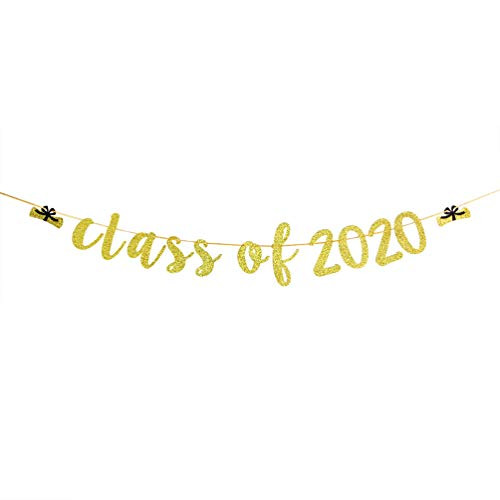 Gold Glitter Class of 2020 Banner for Congrats Grad Sign - College Graduation Party Bunting Decoration
