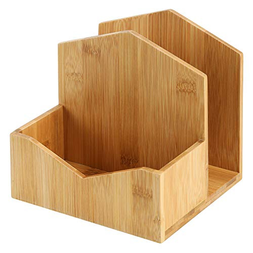 MaxGear Bamboo Napkin Holder,Upright Natural Wooden Napkin Holders,Standing Napkin Holder with Salt and Pepper Shakers,Malfunction Salt Pepper and Napkin Caddy for Tabletop,Office,Restaurant 1 Pack