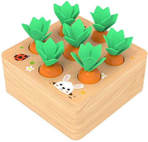 Ancaixin Wooden Toys for 1 Year Old Boys and Girls Montessori Shape Size Sorting Puzzle Carrots Harvest Developmental Gifts for Fine Motor Skill (Carrots Harvest)
