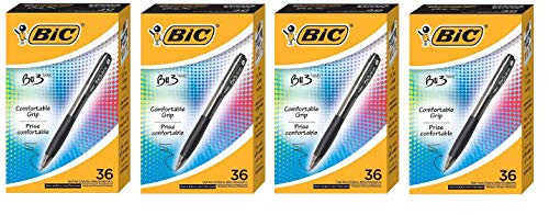 BIC BU3 Grip Retractable Ball Pen, Medium Point (1.0mm), Black, 36-Count (4)