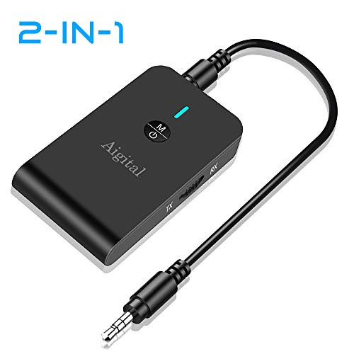 Bluetooth Transmitter and Receiver, Aigital 2-in-1 Wireless Audio Adapter Bluetooth 5.0| aptX Low Latency | Works for TV, Car, Home Stereo System and More | Transmitter & Receiver Dual Function