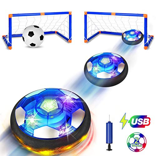 SENYANG Hover Soccer Ball Set Toys - Rechargeable Air Soccer with 2 Goals LED Lights and Soft Foam Bumpers Indoor Outdoor Sports Floating Soccer, Football Toy Gifts for Kids (Blue)