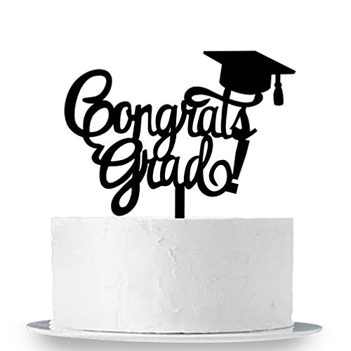 INNORU Congrats Grad Cake Topper - Black Acrylic Class of 2019 2020 Graduate Party Decorations Supplies - High School Graduation, College Graduate Cake Topper
