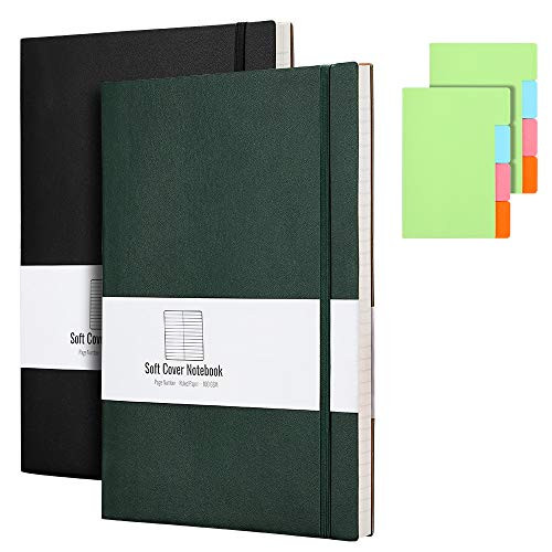 B5 College Ruled Notebook Softcover Journals (2-Pack)- AHGXG Large Composition Notebook 7.6 x 10 inch with Thick 100gsm Lined Paper, Total 408 Numbered Pages, Black Green