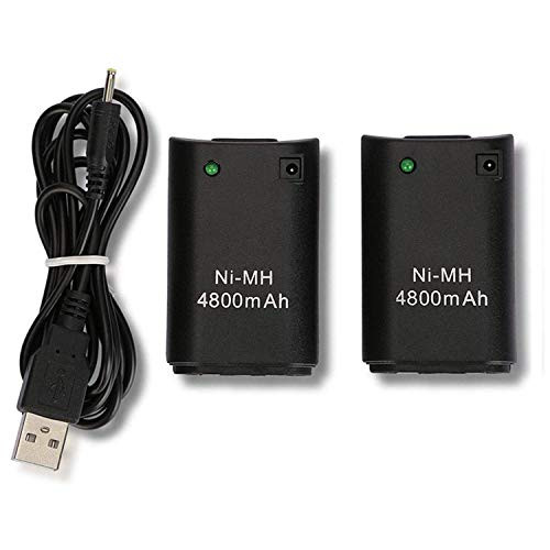 CICMOD Battery Pack for Xbox 360 Remote Controller 2PCS 4800mAh Ni-MH Rechargeable Batteries USB Cable Black