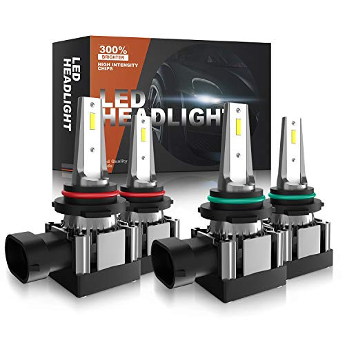 AUSI 9006/HB4 Low Beam 9005/HB3 High Beam LED Headlight Bulbs Combo Conversion Kit,Mini Sized Design with Fans Adjustable Beam CSP Chip CANbus-Ready IP65 6000K Xenon White (4Pack,2 sets)
