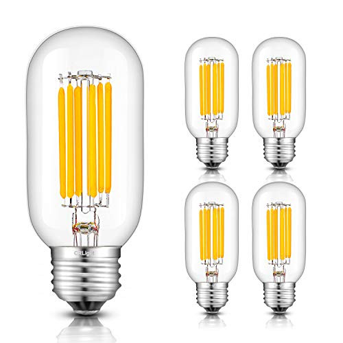 CRLight 8W Dimmable LED Tubular Bulb 80W Equivalent 800LM, 3000K Soft White E26 Medium Base, Vintage Edison Style T45 Tubular Clear Glass Lengthened Filament LED Light Bulbs, 4 Pack