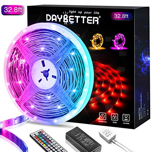 DAYBETTER Led Strip Lights 32.8ft, RGB Light Strips Kit with 44 Keys IR Remote Controller, 1 roll of 32.8ft LED Lights Color Changing 5050 300 LEDs for Bedroom, Kitchen, Living Room DAYBETTER Led Strip Lights 32.8ft, RGB Light Strips Kit with 44 Keys IR Remote Controller, 1 roll of 32.8ft LED Lights Color Changing 5050 300 LEDs for Bedroom, Kitchen, Living Room