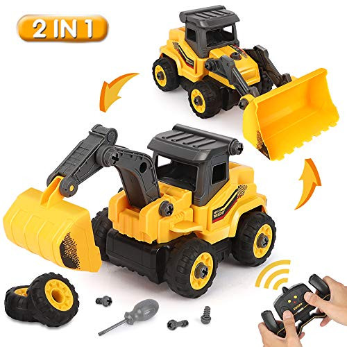 BeebeeRun Take Apart Construction Truck Toys - Remote Control Excavator Toy - 2 in 1 RC Take Apart Construction Vehicles - Excavator and Bulldozer Toys for Boys, Gift for 3 4 5 Year Old Boy & Kid BeebeeRun Take Apart Construction Truck Toys - Remote Control Excavator Toy - 2 in 1 RC Take Apart Construction Vehicles - Excavator and Bulldozer Toys for Boys, Gift for 3 4 5 Year Old Boy & Kid