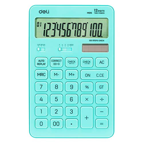 Calculator, Deli Standard Function Desktop Basic Calculators with 12 Digit Large LCD Display, Solar Battery Dual Power Office Calculator, Blue