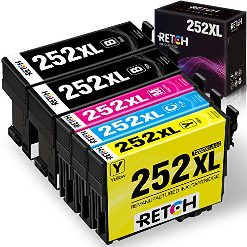 RETCH Remanufactured Ink Cartridge Replacement for Epson 252XL 252 XL T252 T252XL, Used with Workforce WF-3620 WF-3640 WF-7610 WF-7620 WF-7110 WF-7710 WF-7720 (5 Pack)
