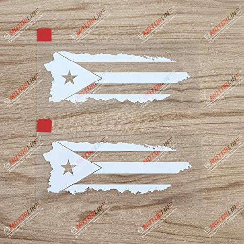 3S MOTORLINE (2) 6'' Puerto Rico Flag Map Outline PR Decal Sticker Car Vinyl White sda2