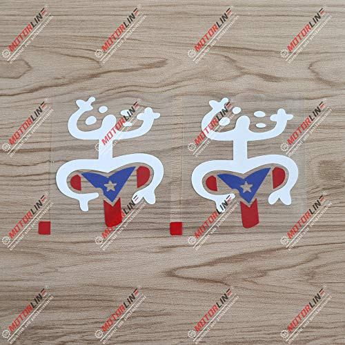 3S MOTORLINE 2X White+ PR Flag 4'' Puerto Rico PR Coqui Frog Taino Decal Sticker Car Vinyl no bkgrd