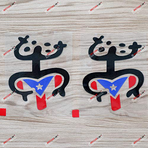 3S MOTORLINE 2X Puerto Rico Flag Coqui Frog Taino Decal Sticker Car Vinyl no bkgrd Black + PR Flag Color 4''