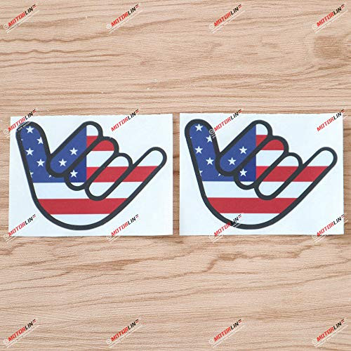 2X Reflective 4'' Shaka Sign Hand USA American Flag Decal Sticker Car Vinyl