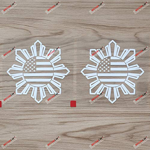 2X White 4'' Philippines American USA Flag Sun Star Filipino Decal Sticker Car Vinyl no bkgrd