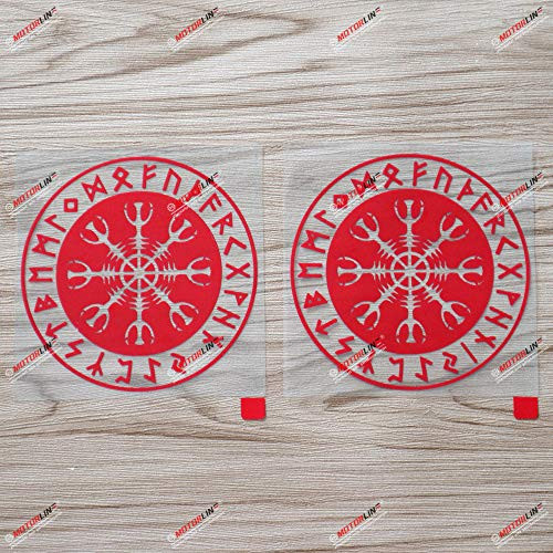 2X red 6'' Helm of Awe Decal Sticker Vegvisir Viking Odin Norse Norway Car Vinyl Round c