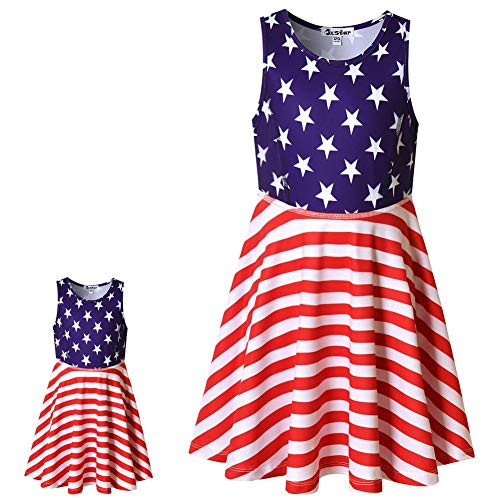 Jxstar Girl & Doll Matching Dress USA Flag 4th July Clothes Summer Swing Dress 3t 4t