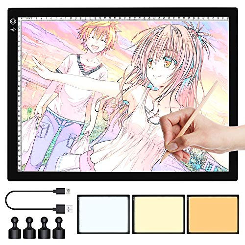 Portable LED Light Box Tracer, 3 Colors SAMTIAN A4 Light Board USB Powered Ultra-Thin Light Pad Dimmable Brightness LED Artcraft Tracing Light Table for Artists, Diamond Drawing, Animation, Sketching