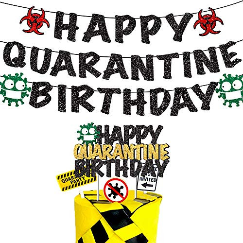 Happy Quarantine Birthday Banner Cake Topper Quarantine Party Decorations Social Distancing Lockdown Stay Home Party Supplies