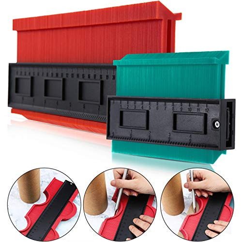 2 Pack Plastic Contour Gauge Profile Gauge Duplicator Copy Irregular Shapes Tracing Template Measuring Tool for Fit and Easy Cutting (Red, Green)