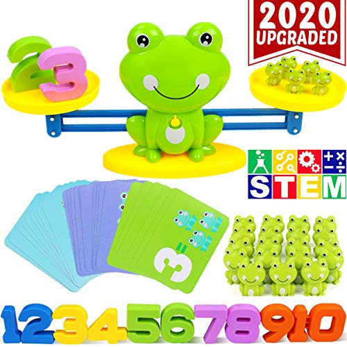 CozyBomB Homeschool Kindergarten Balance Board Game - Preschool Activities Math Learning Stem Montessori Cool Toys Educational with Frog Scale Cards Balancing Numbers for Kids Ages 3 4 5 6 Year Old